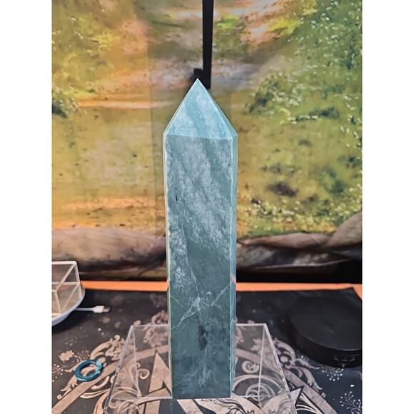 5.04lbs 11.5in Tall Green Jasper Crystal Point Tower Healing - Picture 1 of 9